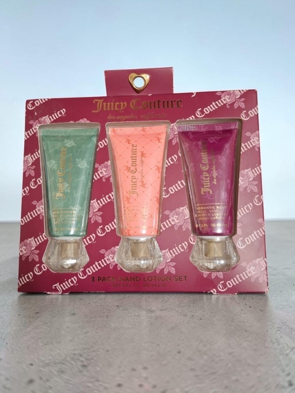 DJuicy Couture Hand Lotion Trio - Green, Peach & Plum Tubes New In Box